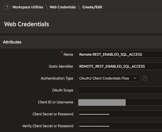 Screenshot of Completed Oracle APEX Web Credential