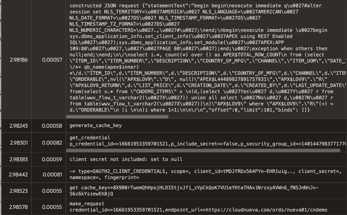 Screenshot of Debug of REST Enabled SQL