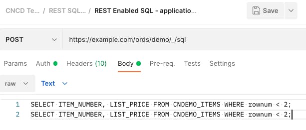 Test REST Enabled SQL Header application/sql