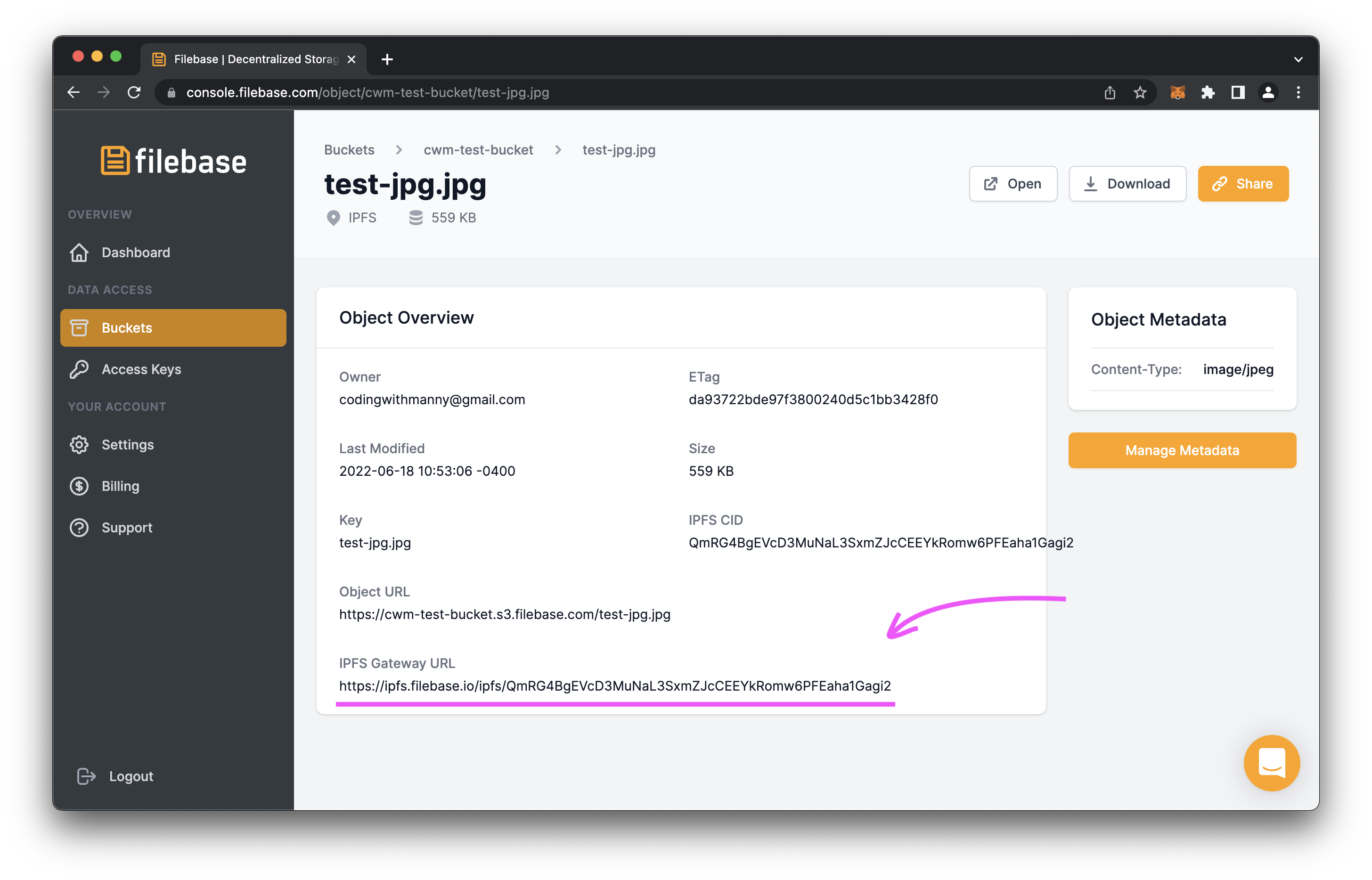 Filebase.com Test JPG Details