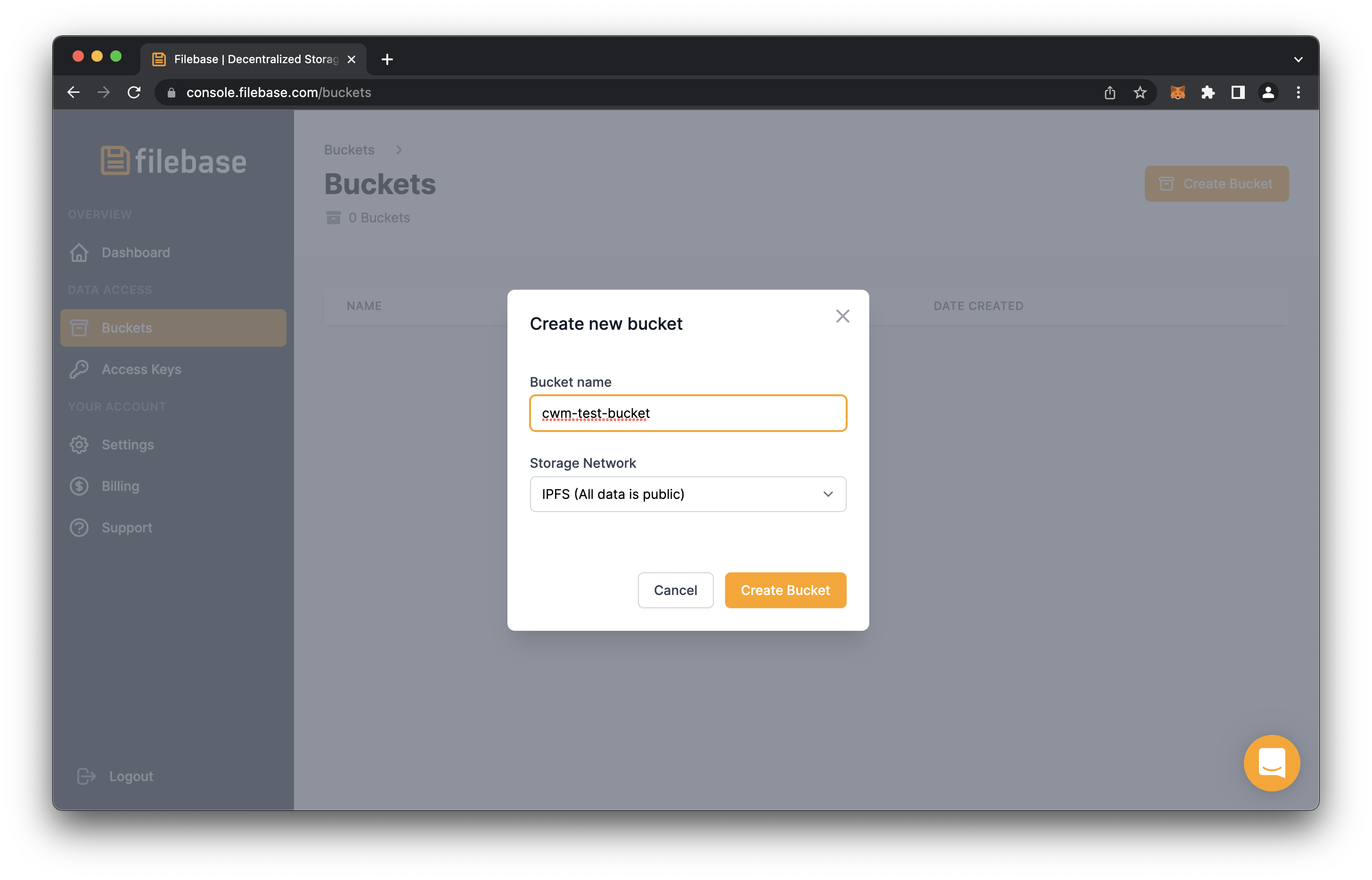 Filebase Create New Bucket Name