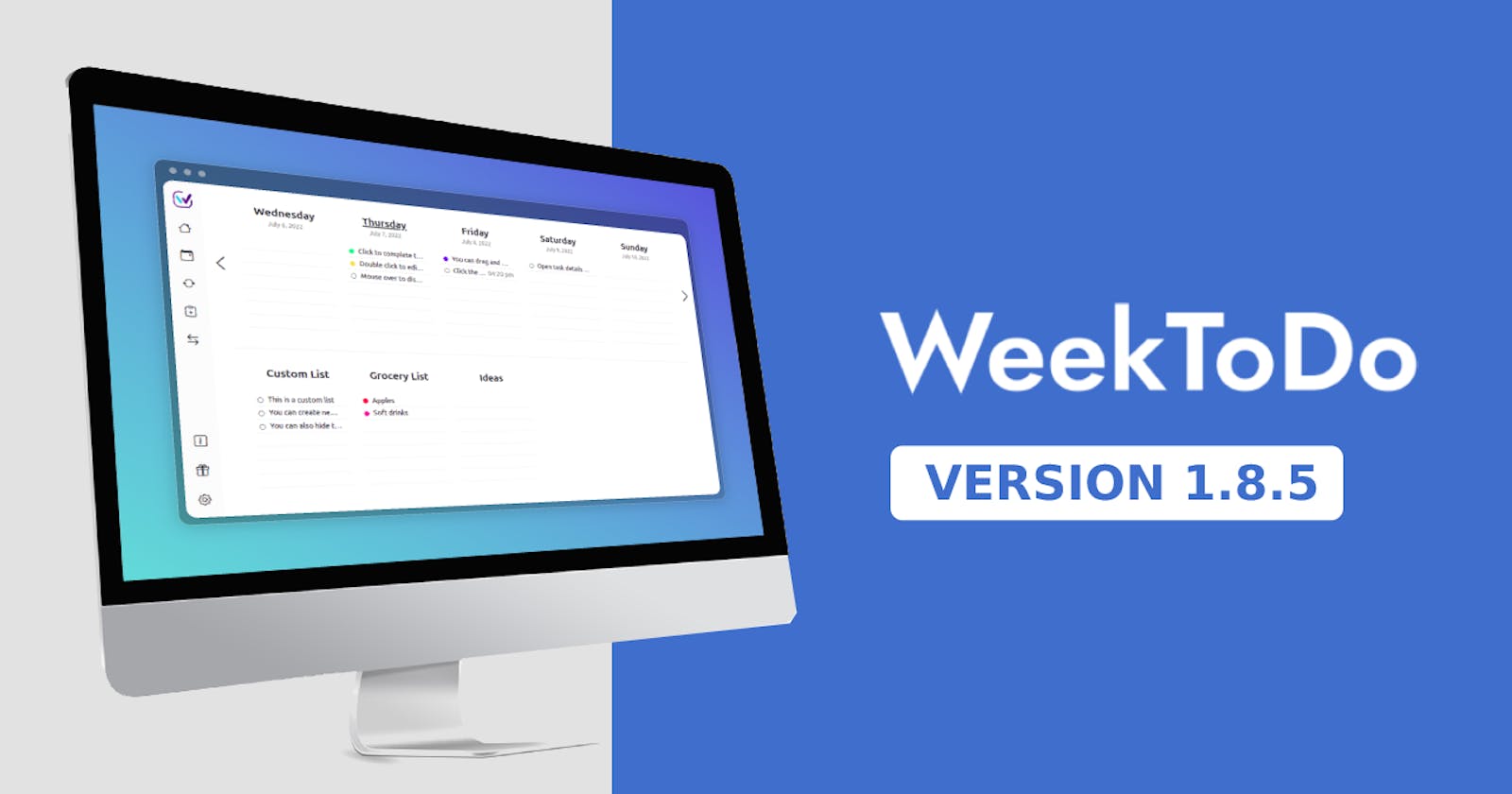 WeekToDo 1.8.5 | Reorder tasks and to-do lists, resizable panels and much more.