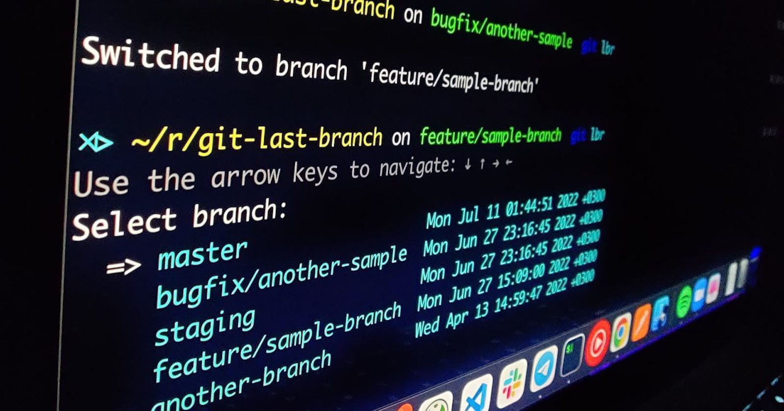 Access your recent git branches easily