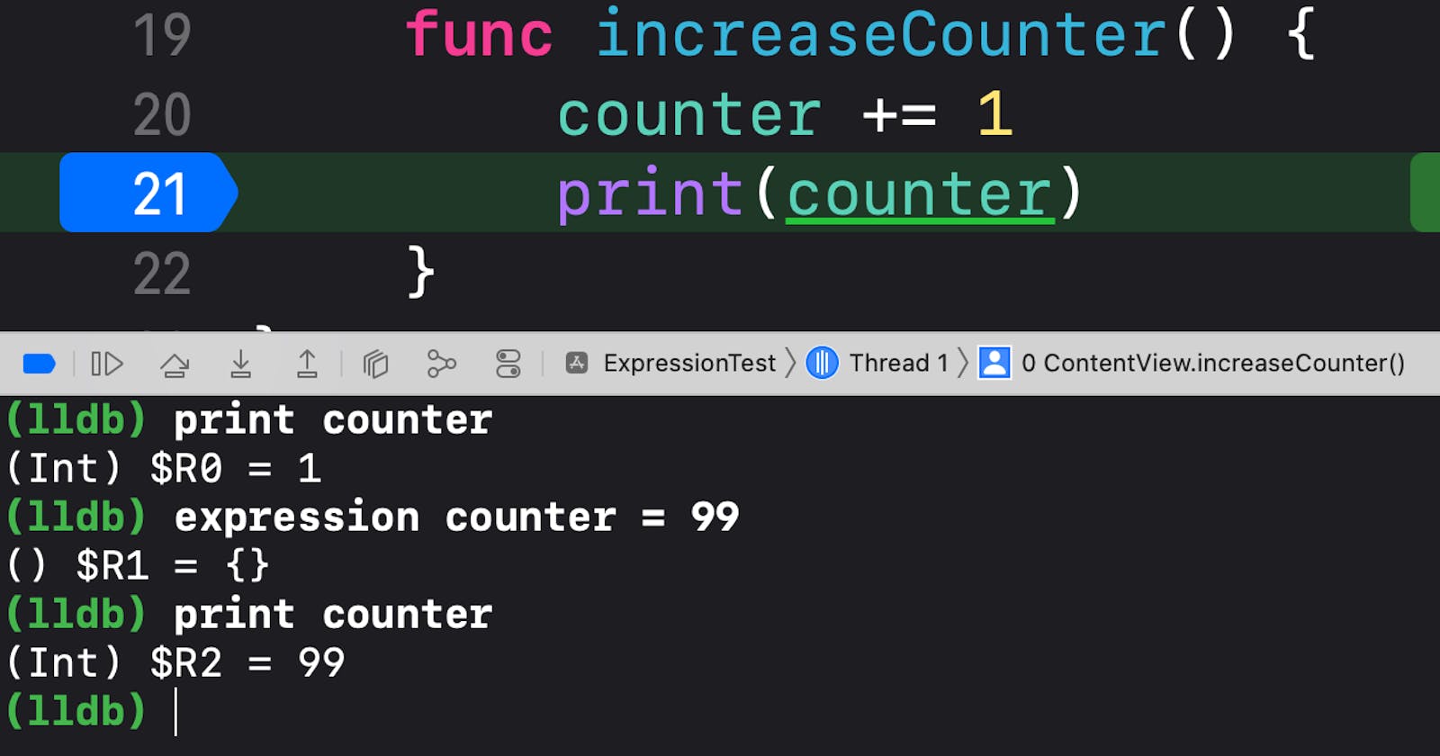 Modify a value during iOS debugging in Xcode