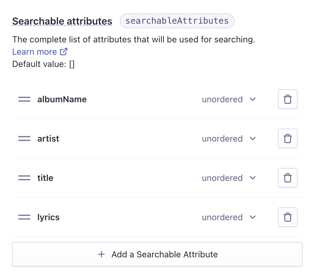 Choosing which attributes are searchable in Algolia
