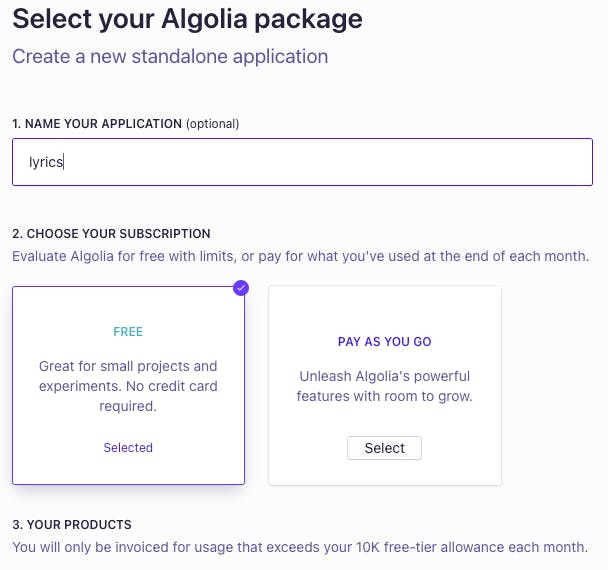 Creating an Algolia application