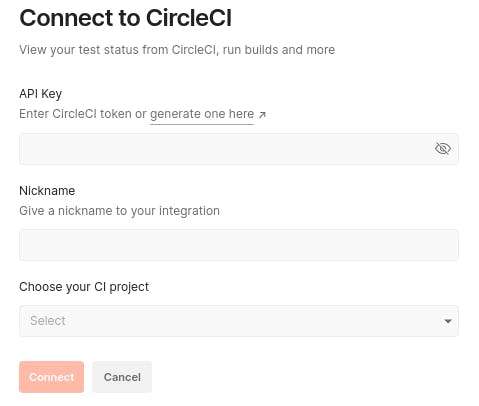 Connect to CircleCI pop up empty