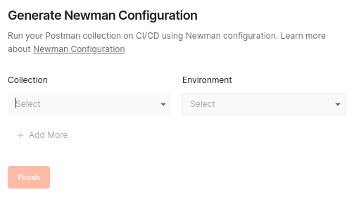 Generate Newman Configuration screen
