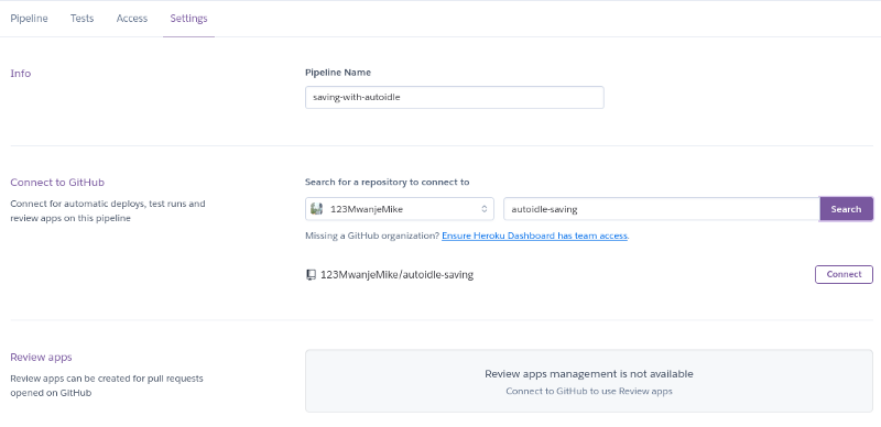 Connecting the pipeline to a GitHub repository