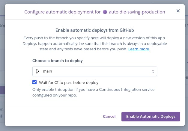 Enabling automatic deploys on the production app