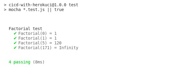 npm test output