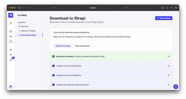 Download to Strapi | download completed | updates