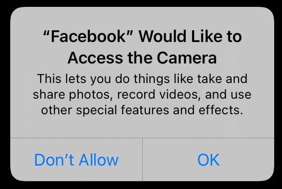 FB Camera Access Permission