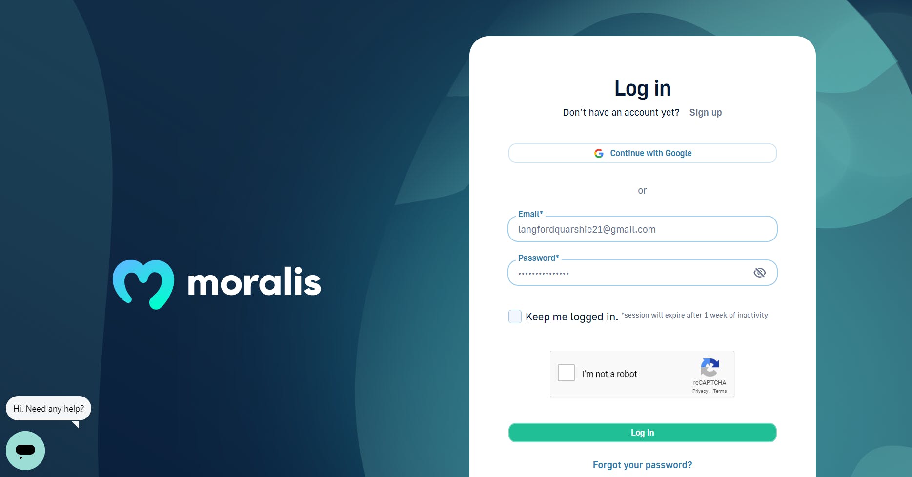Moralis sign up page