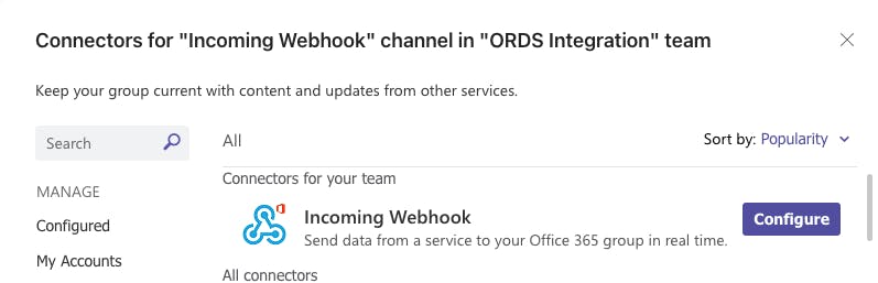 Incoming Webhook Configuration Step 6