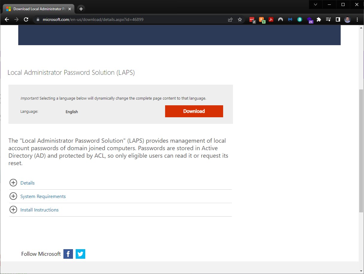 Download Local Administrator Password Solution (LAPS) from Official Microsoft Download Center