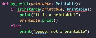 Function with isinstance and Printable underlined