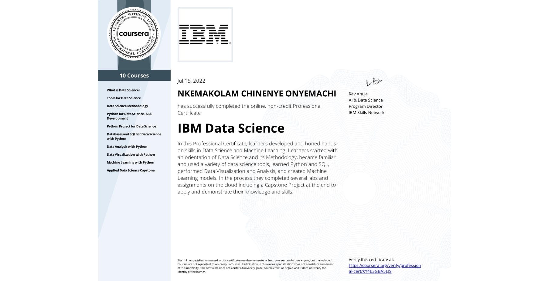IBM COURSERA Certificate