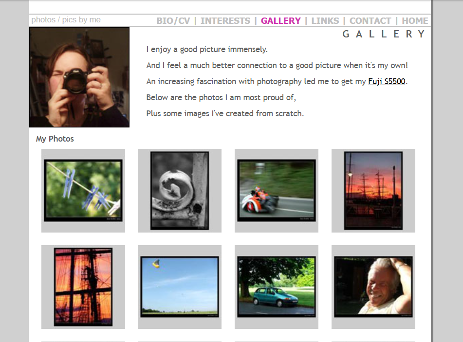 the Gallery page from an old website version