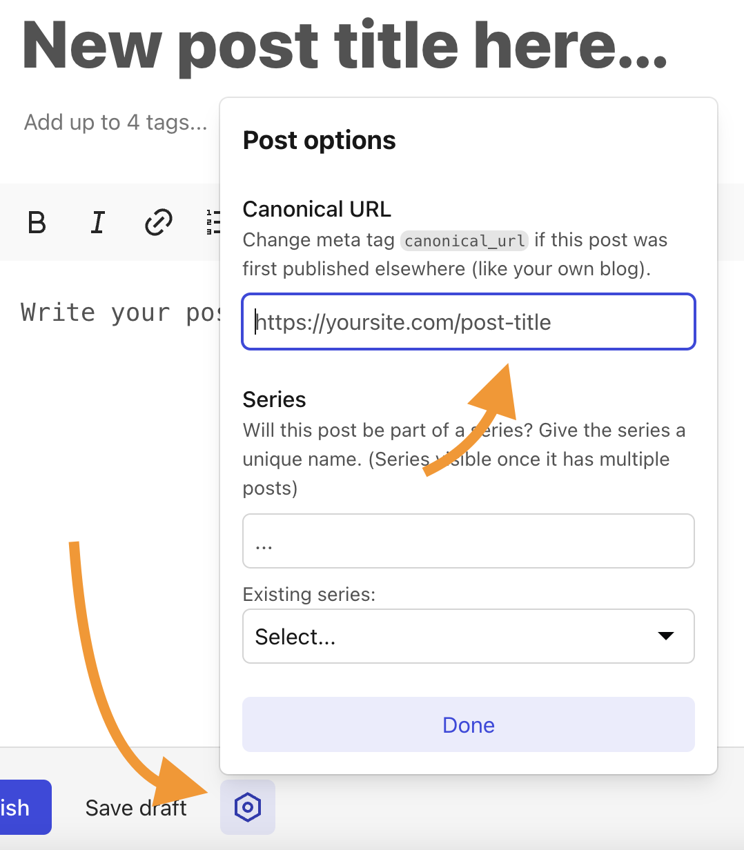 Dev.to canonical URL setting
