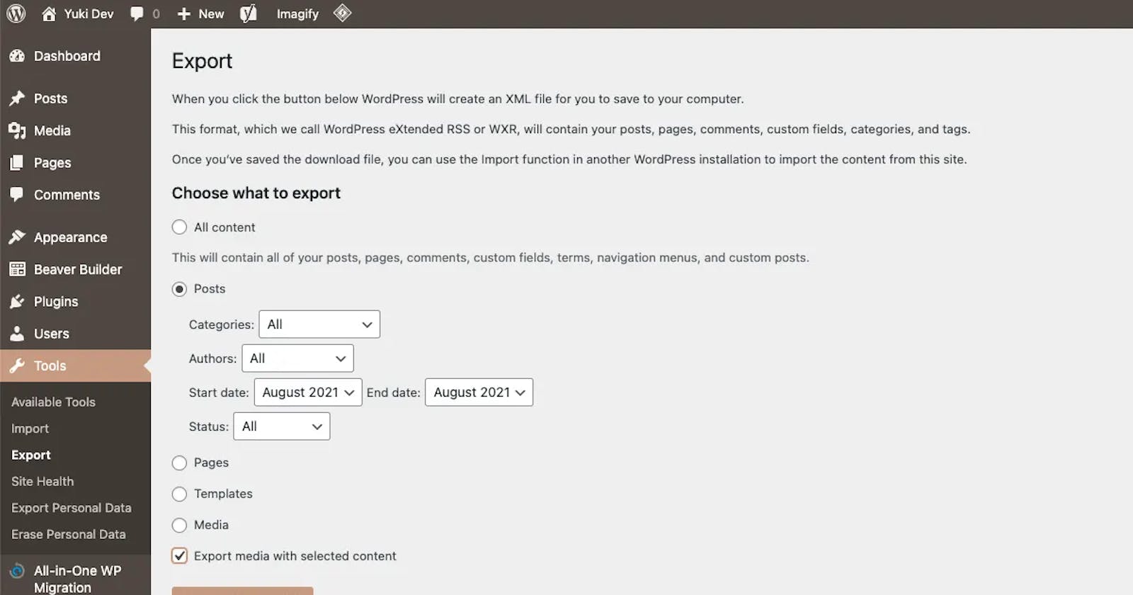 WordPress: Export Posts with Featured Image