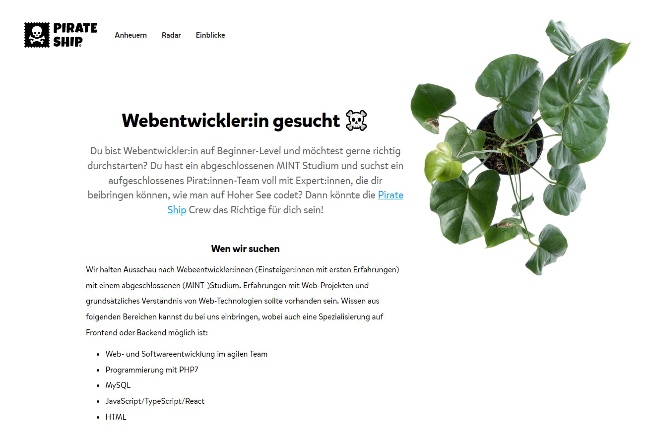 The "Web developer wanted" job advertisement, in German