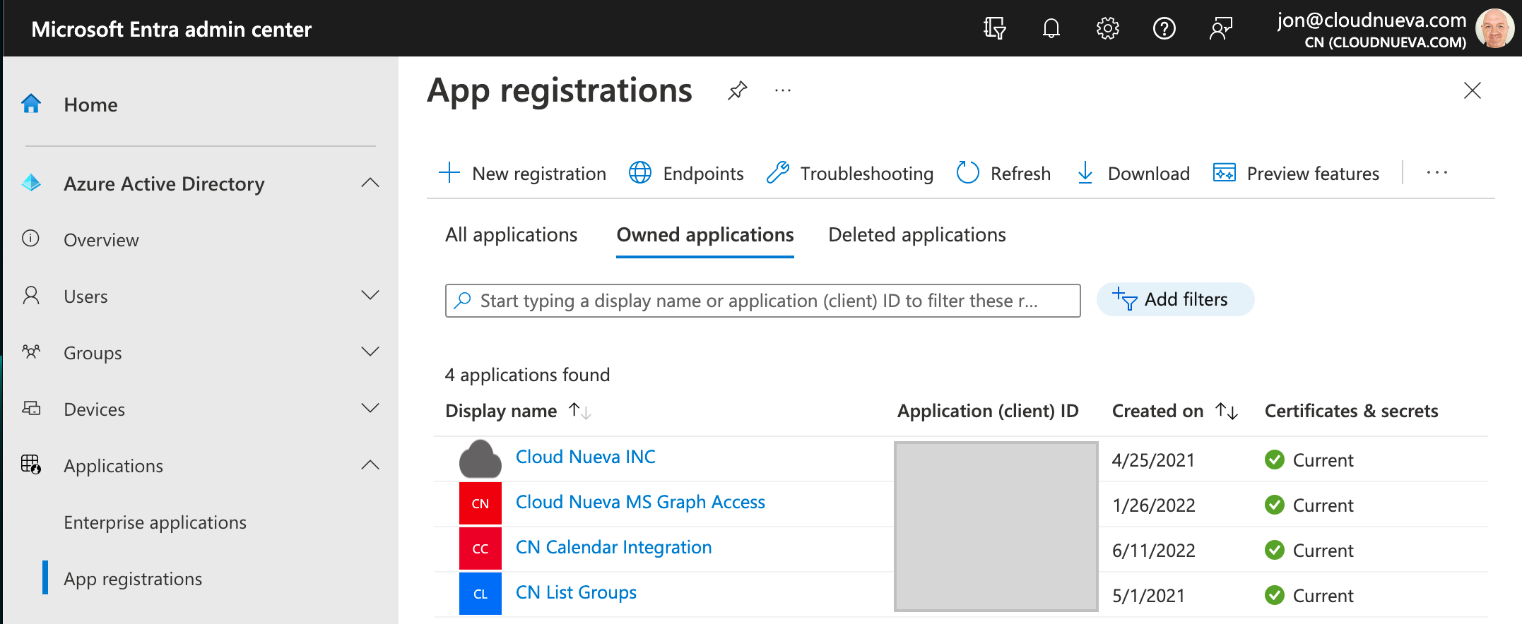 Microsoft App registrations