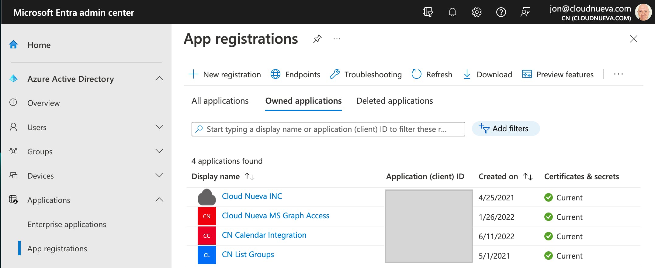 Microsoft App registrations