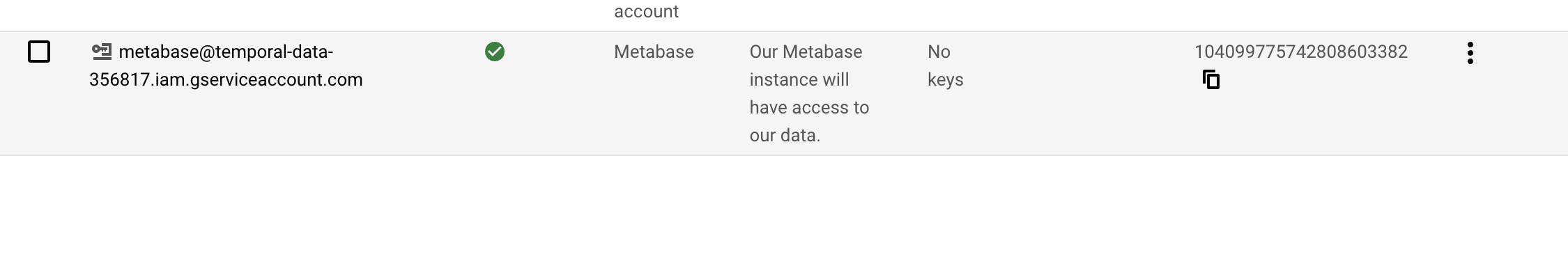 Three Dots on The Right of the Metabase Service Account