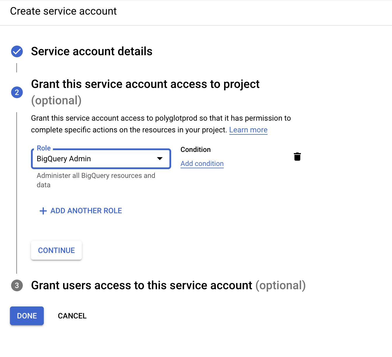 +Create Service Account Page Details