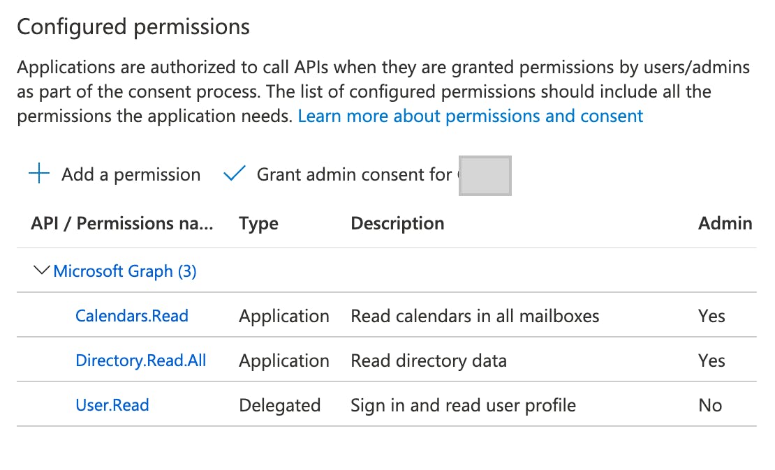 App registration add permissions step 5