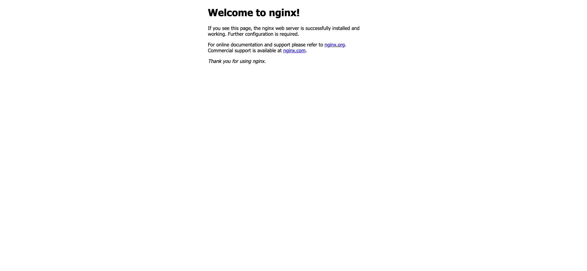 NGINX welcome screen