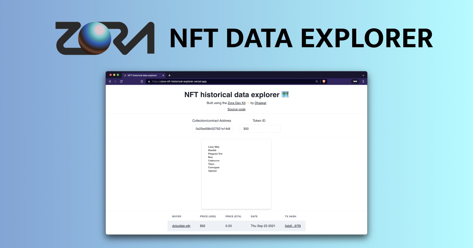 Build a Historical NFT Data Explorer with Zora's SDK