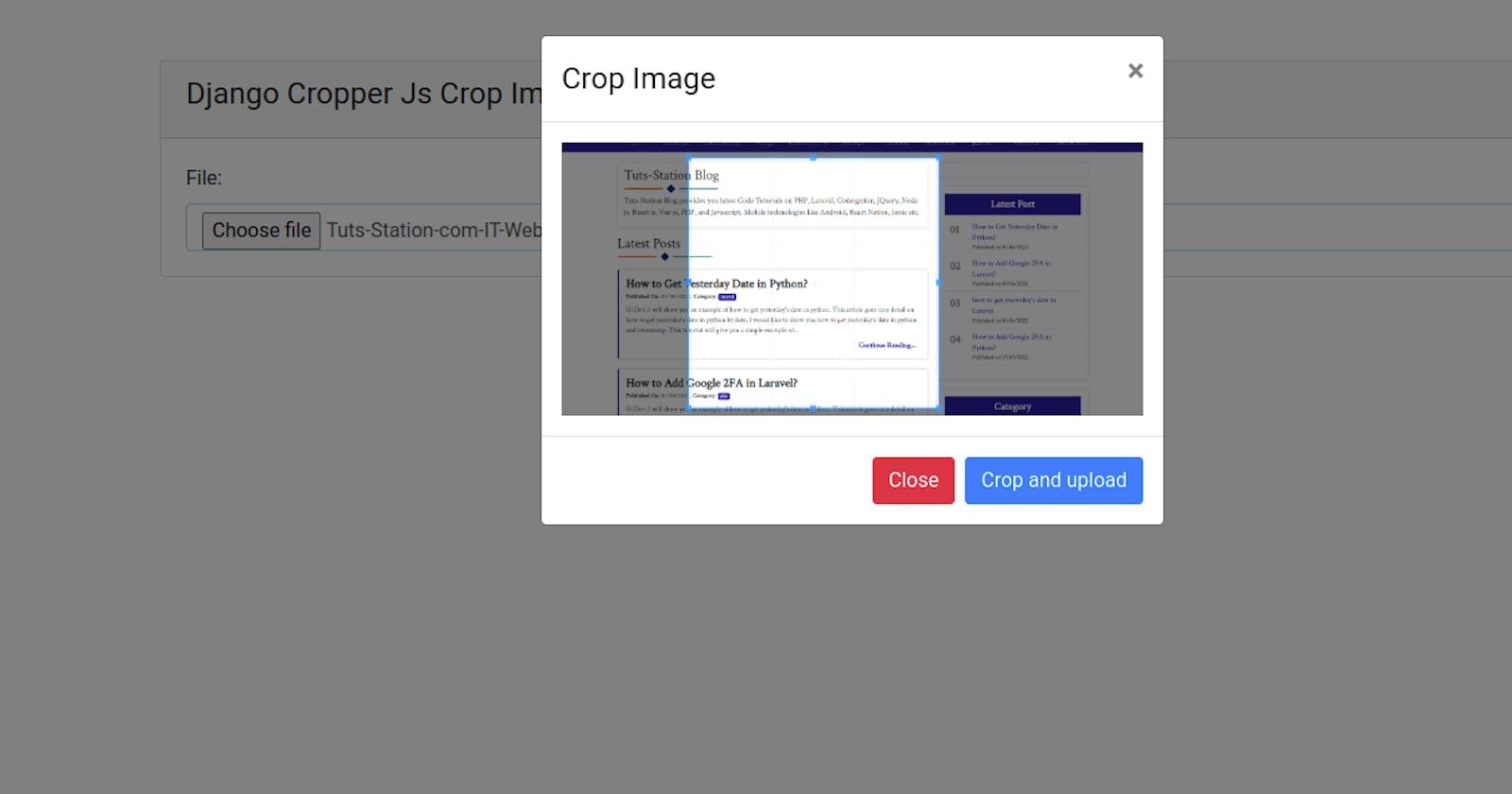 Django Crop Image Before Upload using Cropper JS Example