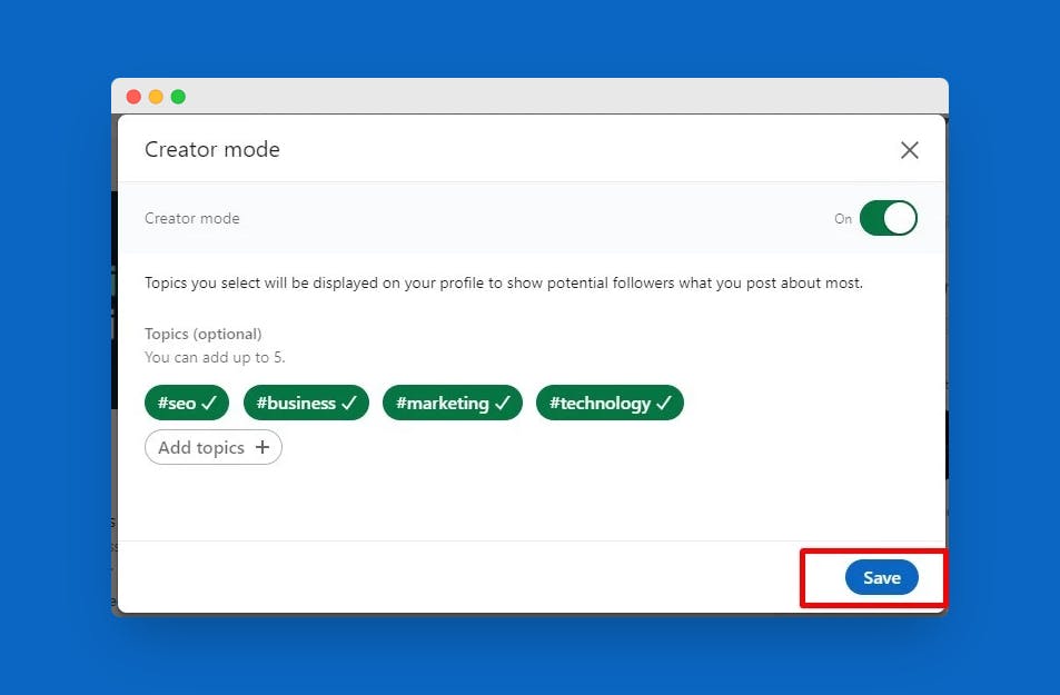 LinkedIn creator mode 1