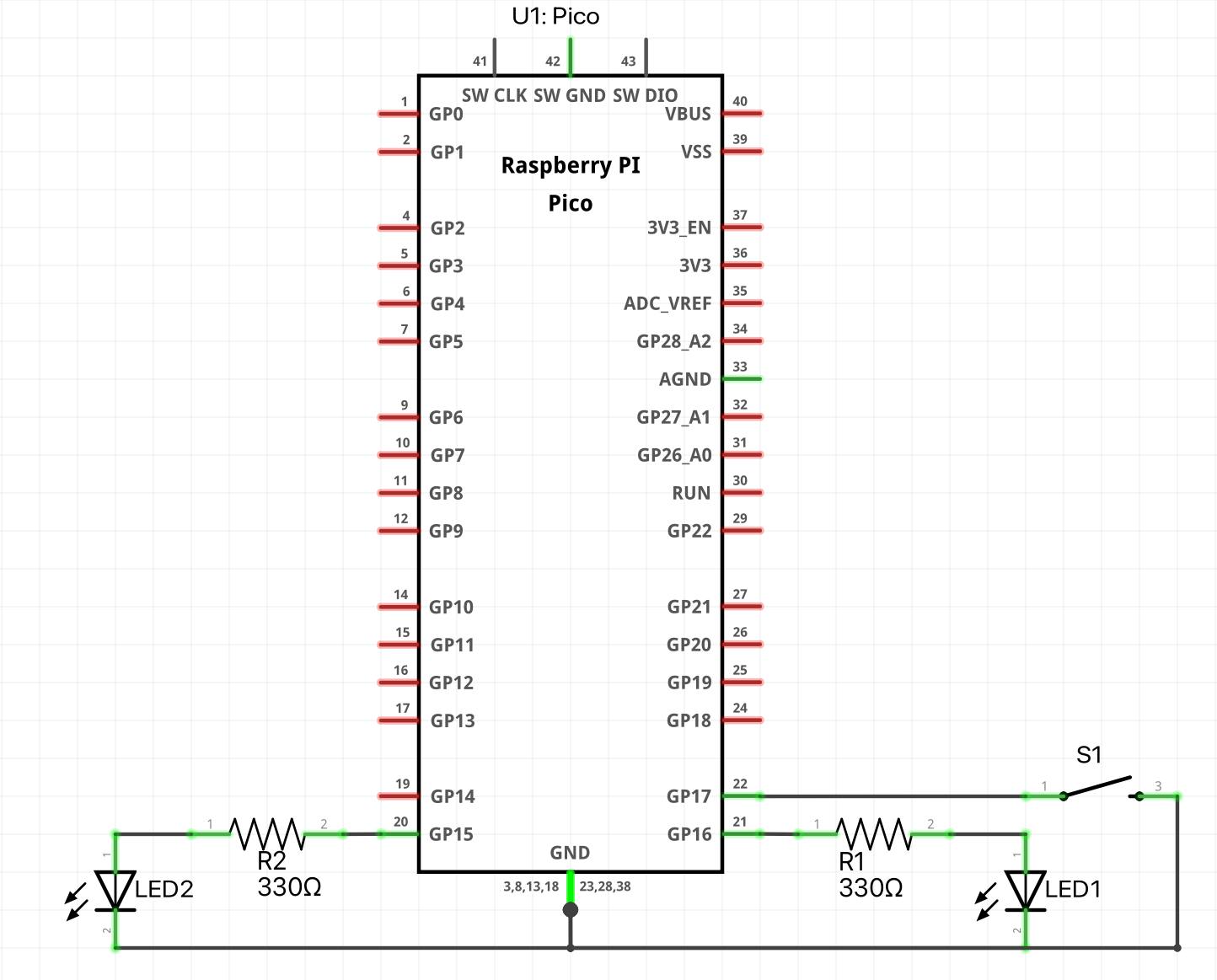 Circuit diagram for GPIO and interrupts example