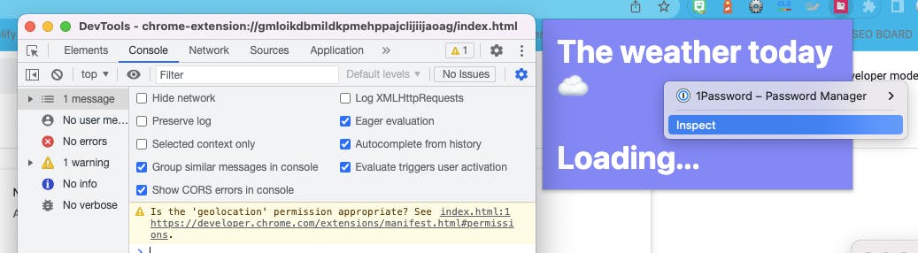 Inspect browser popup extension