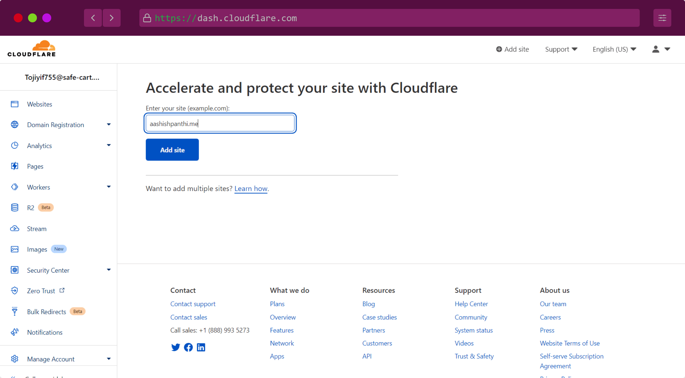 cloudflare add new site