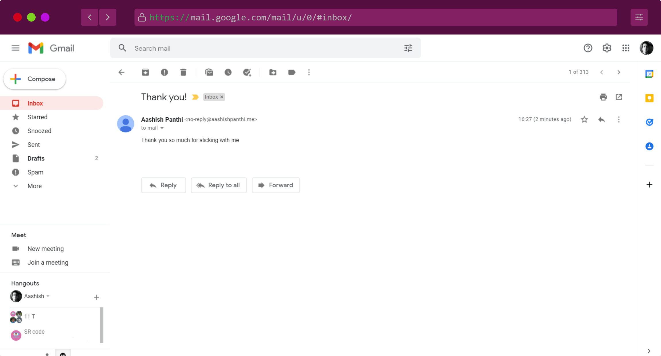 email received from nodemailer