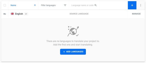 Localazy Languages List with source language only