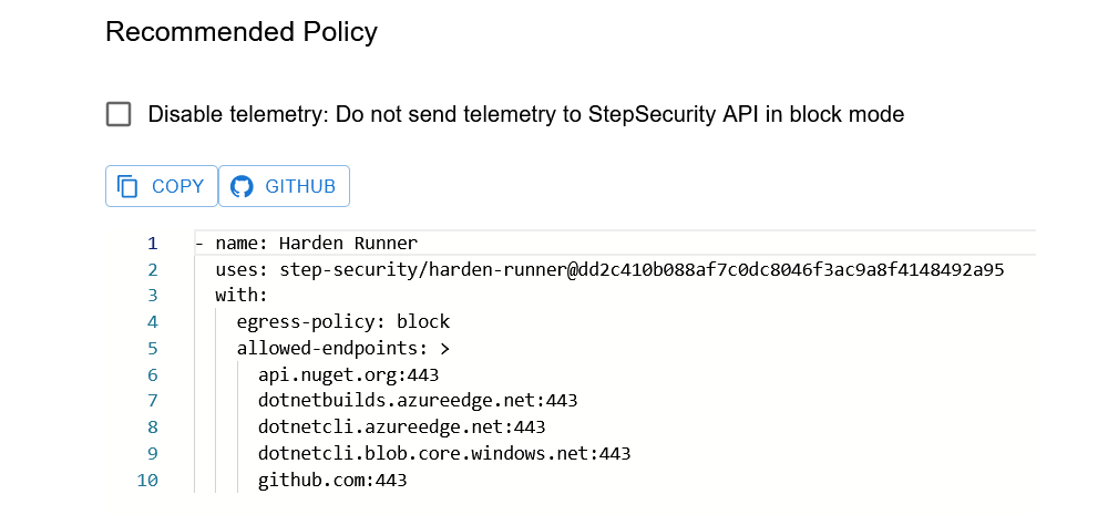 StepSecurity Harden Runner Audit Policy YAML