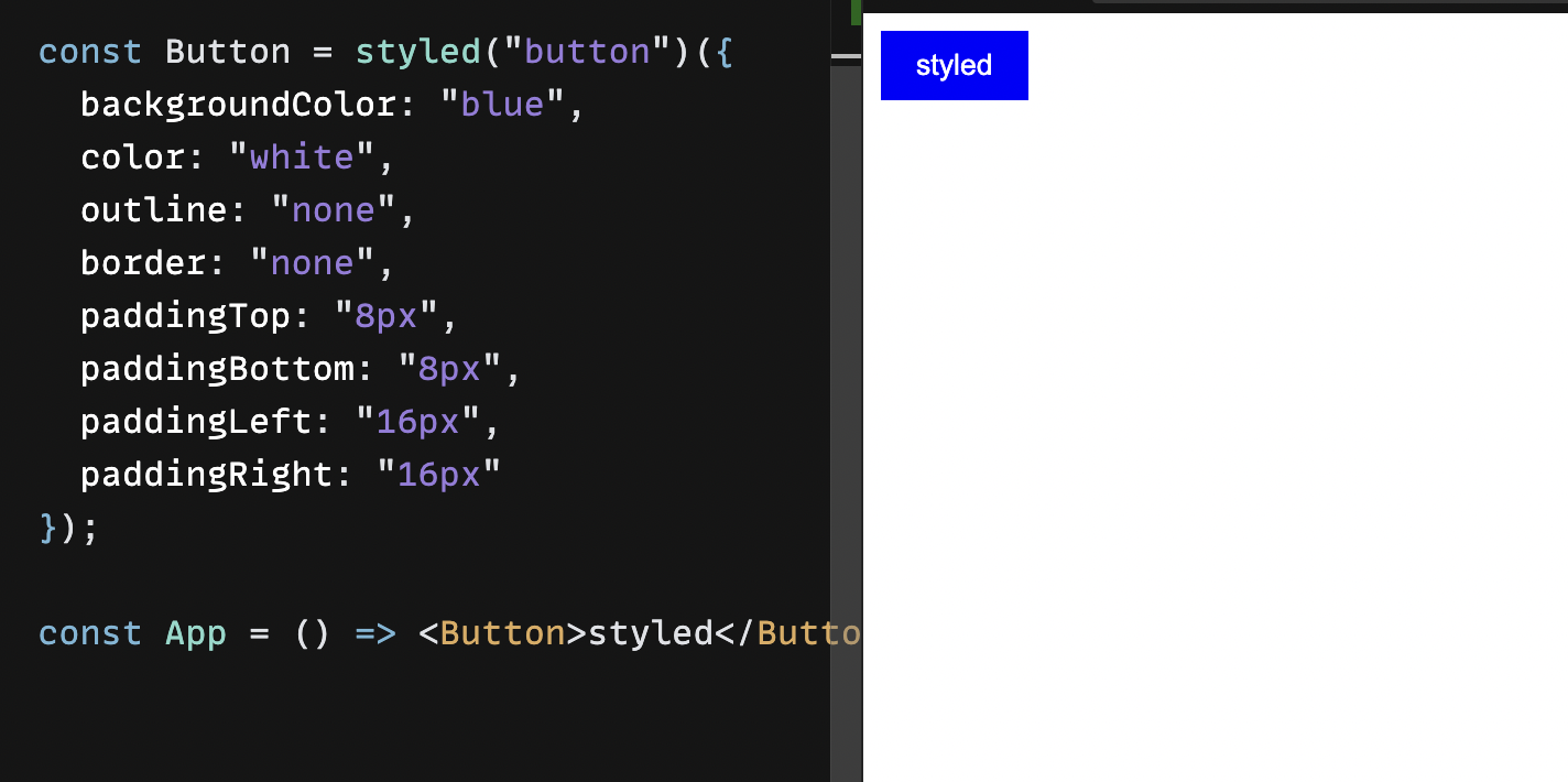 Rendering a button using style-component like syntax