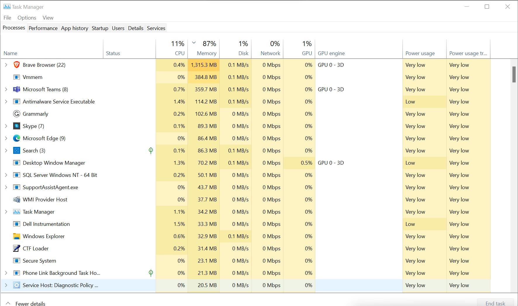 A screenshot of a task manager