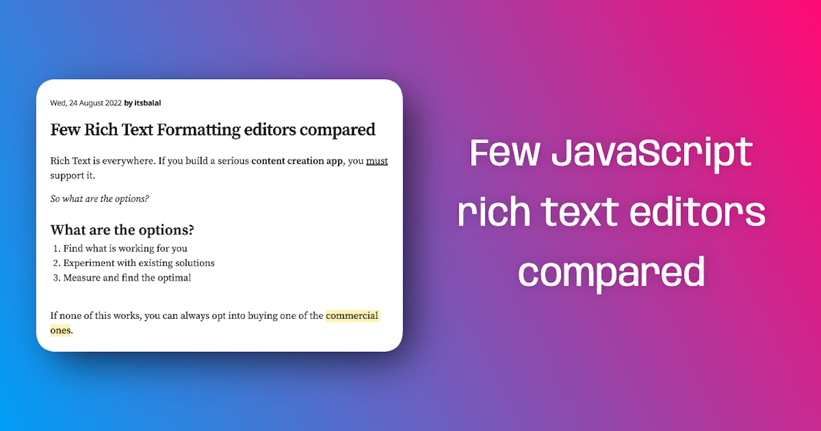 Few Rich Text Formatting editors compared