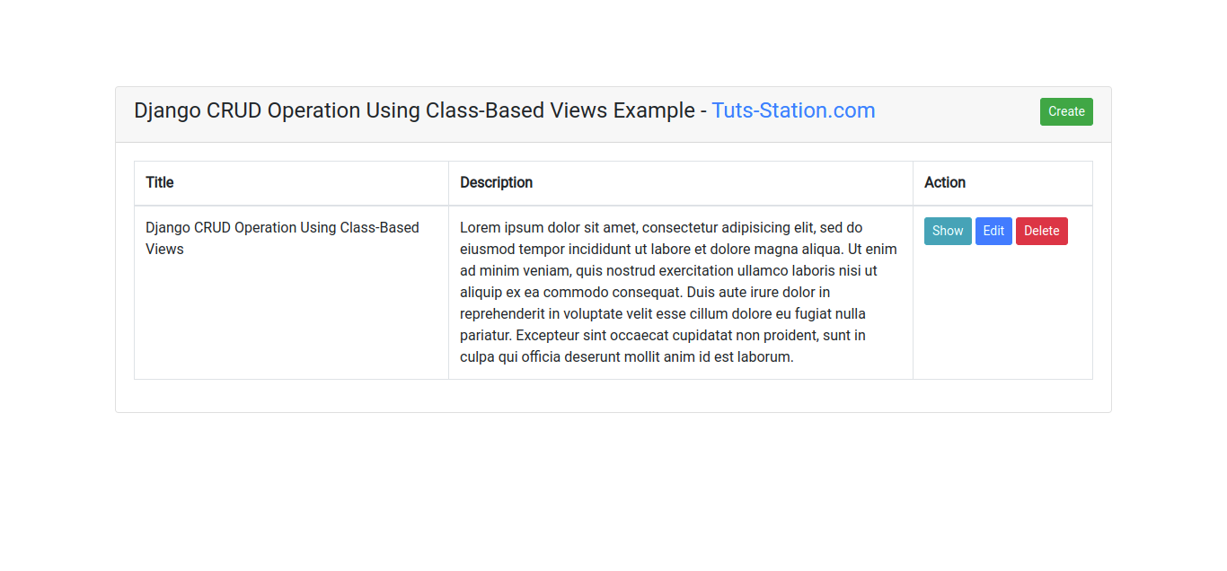 Django CRUD Operation Using Class-Based Views Example