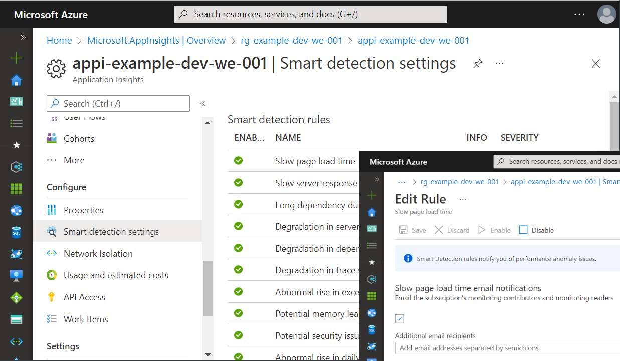 Smart Detection rules in Application Insights