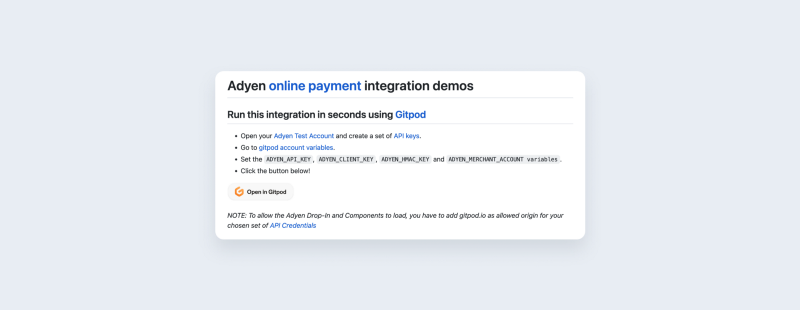 Run any of our samples under a minute using Gitpod