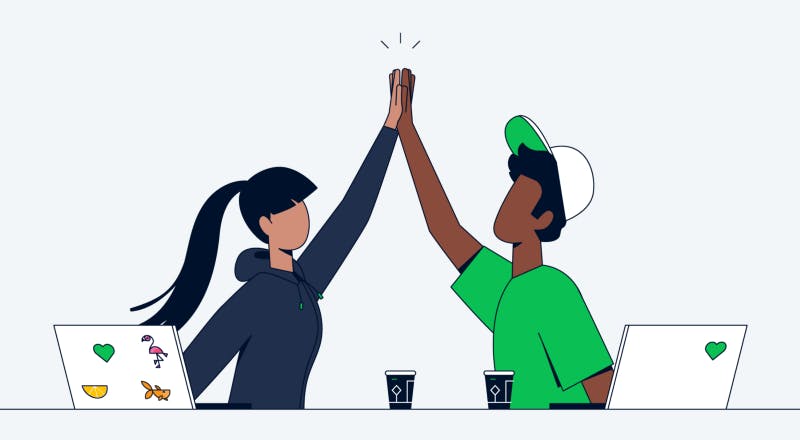 Adyen Picture (high-five between team members) — Photo by author