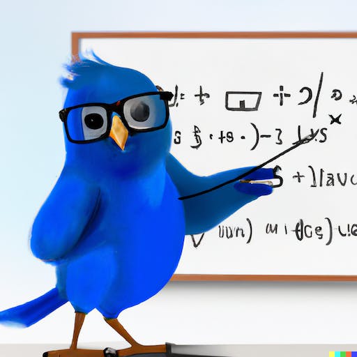 Blue bird in front of a whiteboard with equations