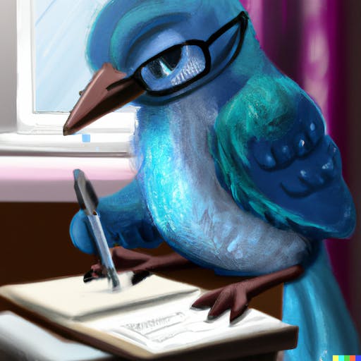 A blue bird writing